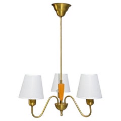 Swedish Modern, Pendant Light, Brass, Wood, Sweden, 1940s