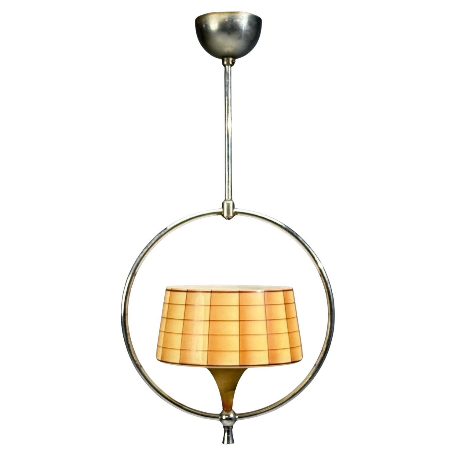 Swedish Modern, Pendant Light, Glass, Metal, Sweden, 1930s For Sale