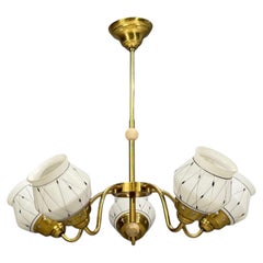 Lampada a sospensione moderna svedese, vetro opalino, ottone, plastica, Svezia, anni '30