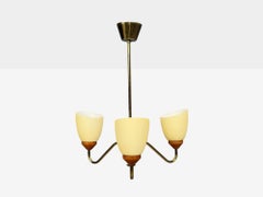 Swedish Modern, Pendant Light, Teak, Brass, Glass, Sweden, 1950s
