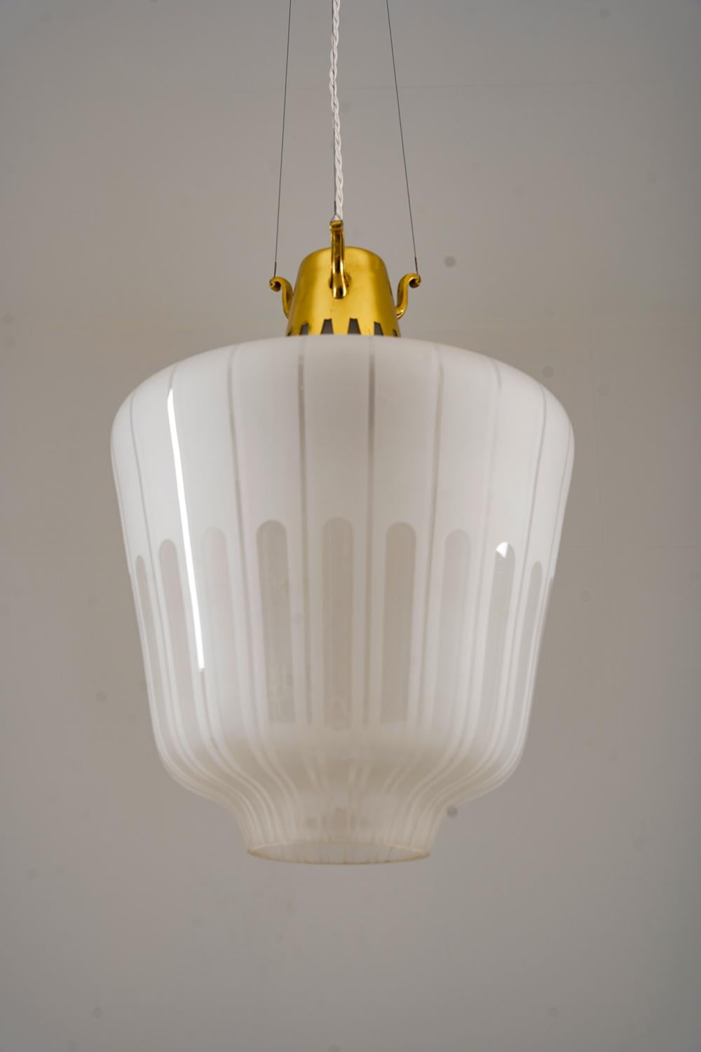 Scandinavian Modern Swedish Modern Pendants in Brass and Glass by Bröderna Malmströms For Sale
