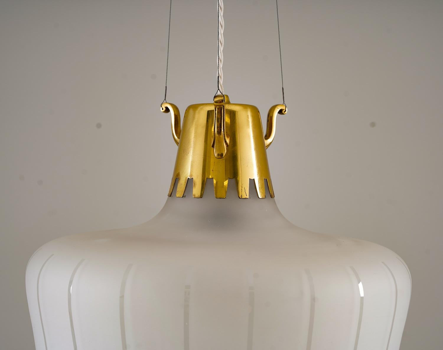 Swedish Modern Pendants in Brass and Glass by Bröderna Malmströms In Good Condition For Sale In Karlstad, SE