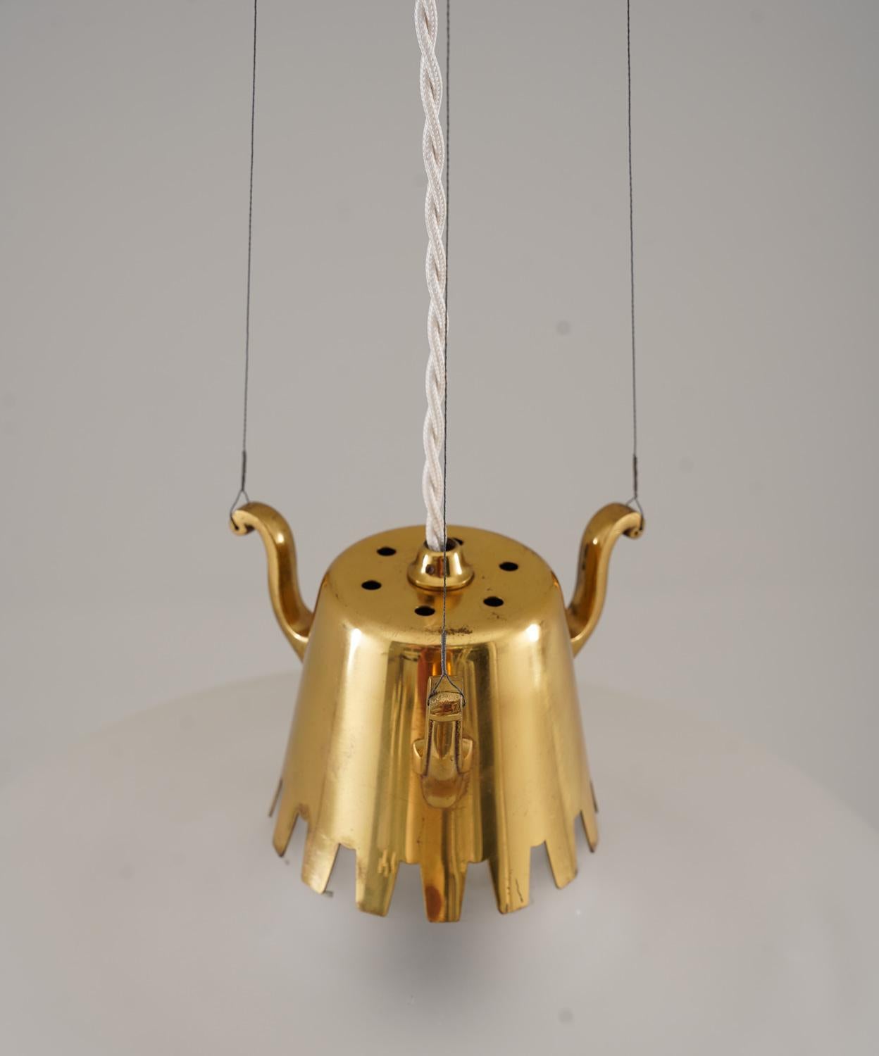 20th Century Swedish Modern Pendants in Brass and Glass by Bröderna Malmströms For Sale