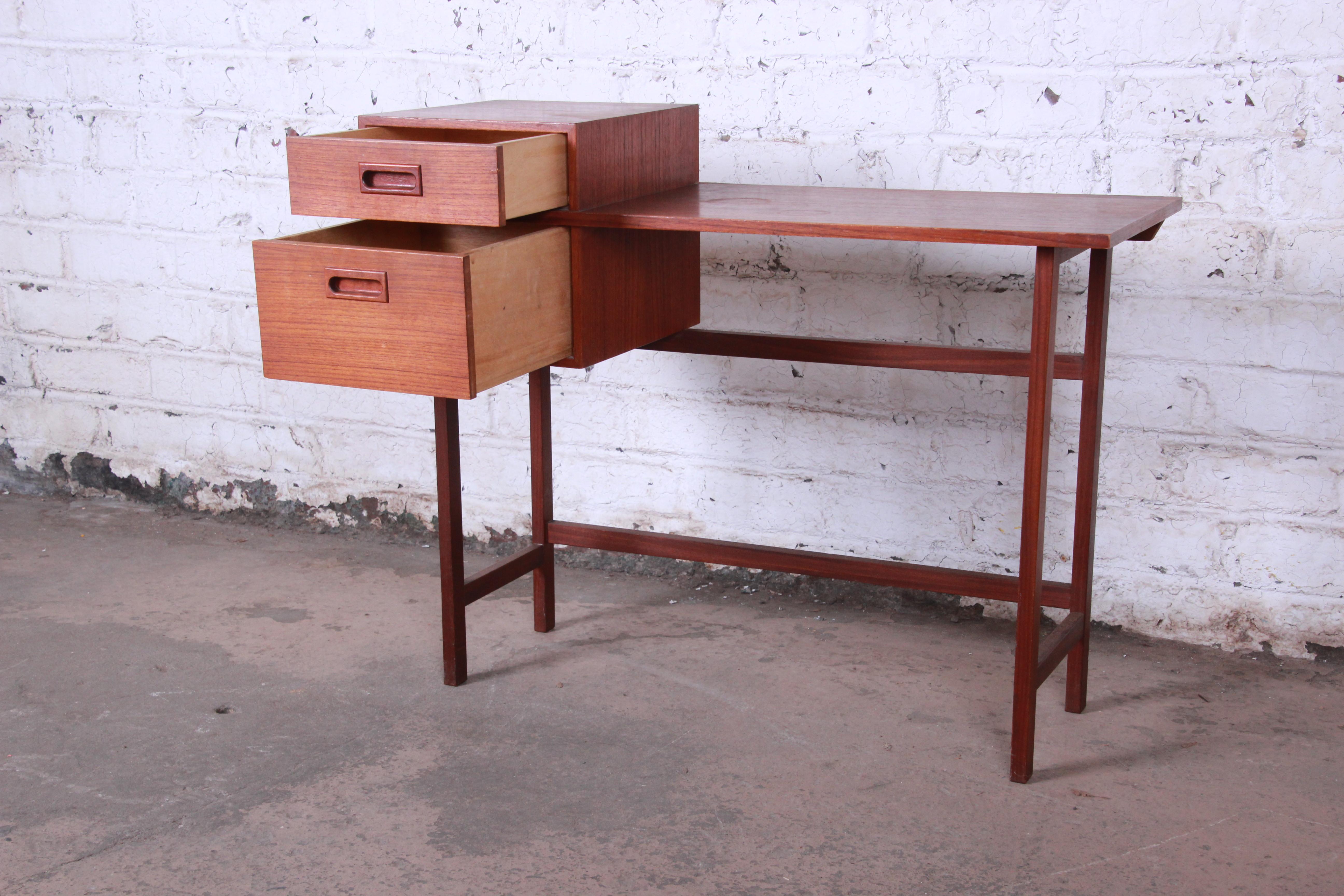 Swedish Modern Petite Teak Vanity Desk or Console Hall Table by AB Glas & Trä In Good Condition In South Bend, IN