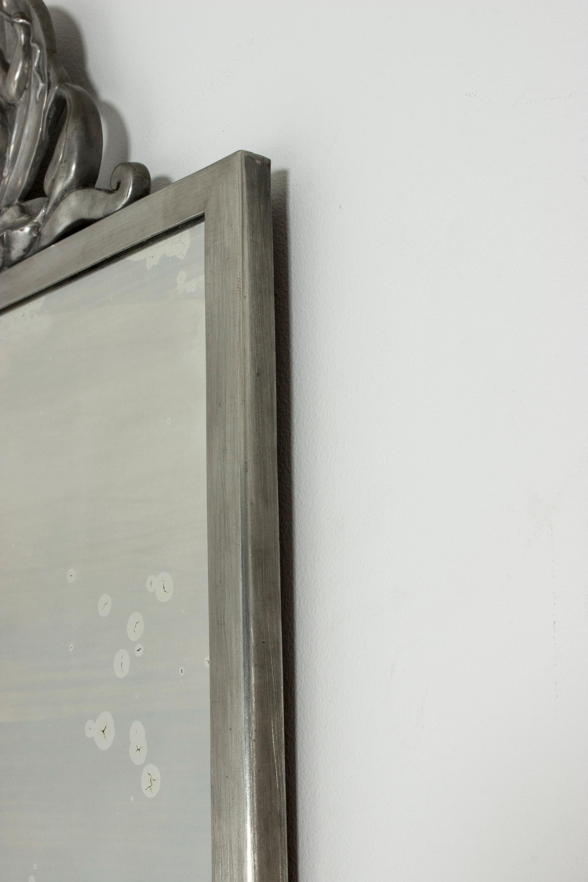 Swedish Modern Pewter Wall Mirror from Ystad Metall In Good Condition For Sale In Stockholm, SE