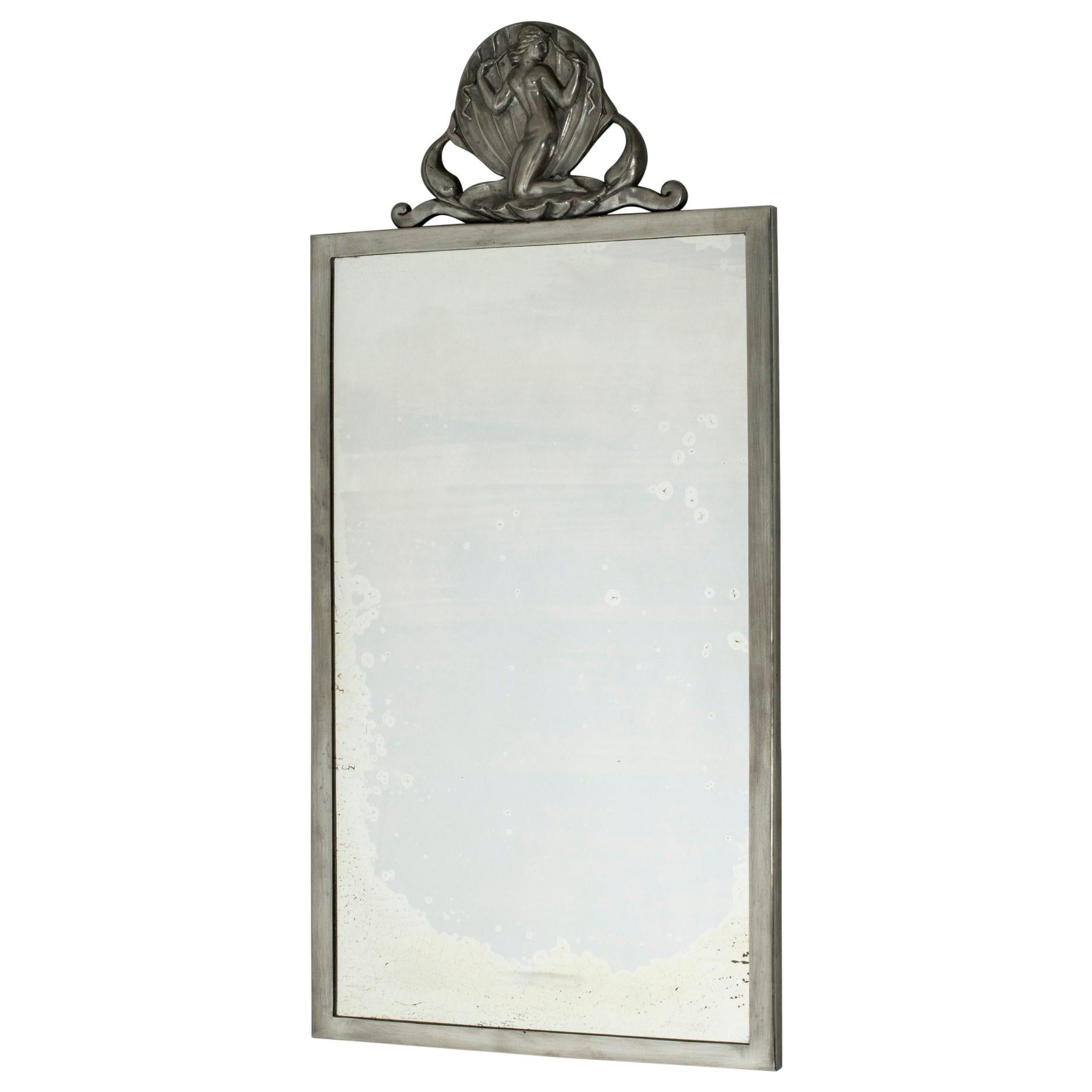 Swedish Modern Pewter Wall Mirror from Ystad Metall For Sale