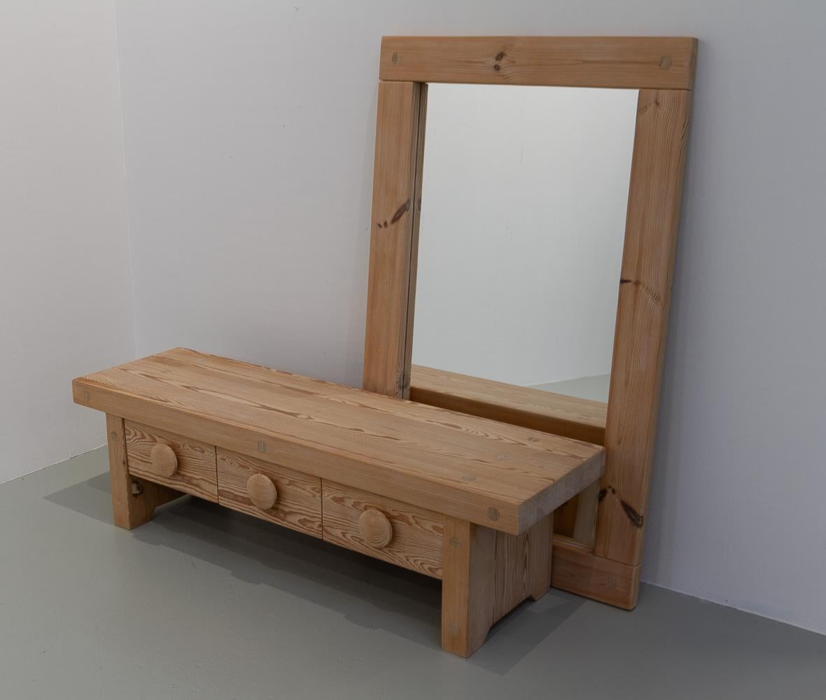 Swedish Modern Pine Bench and Mirror by Ruben Ward for Fröseke, 1970s. For Sale 8