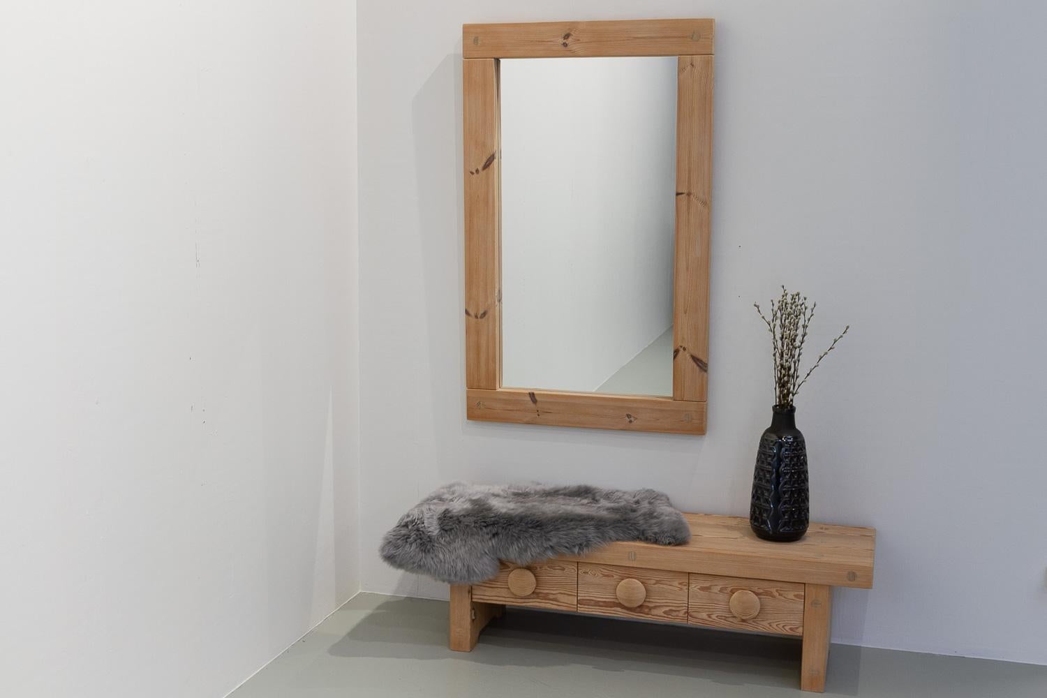 Swedish Modern Pine Bench and Mirror by Ruben Ward for Fröseke, 1970s. For Sale 10