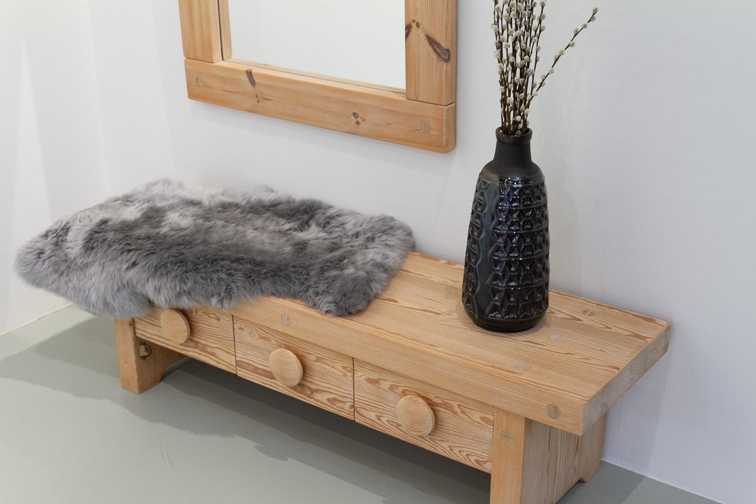 Swedish Modern Pine Bench and Mirror by Ruben Ward for Fröseke, 1970s. For Sale 11