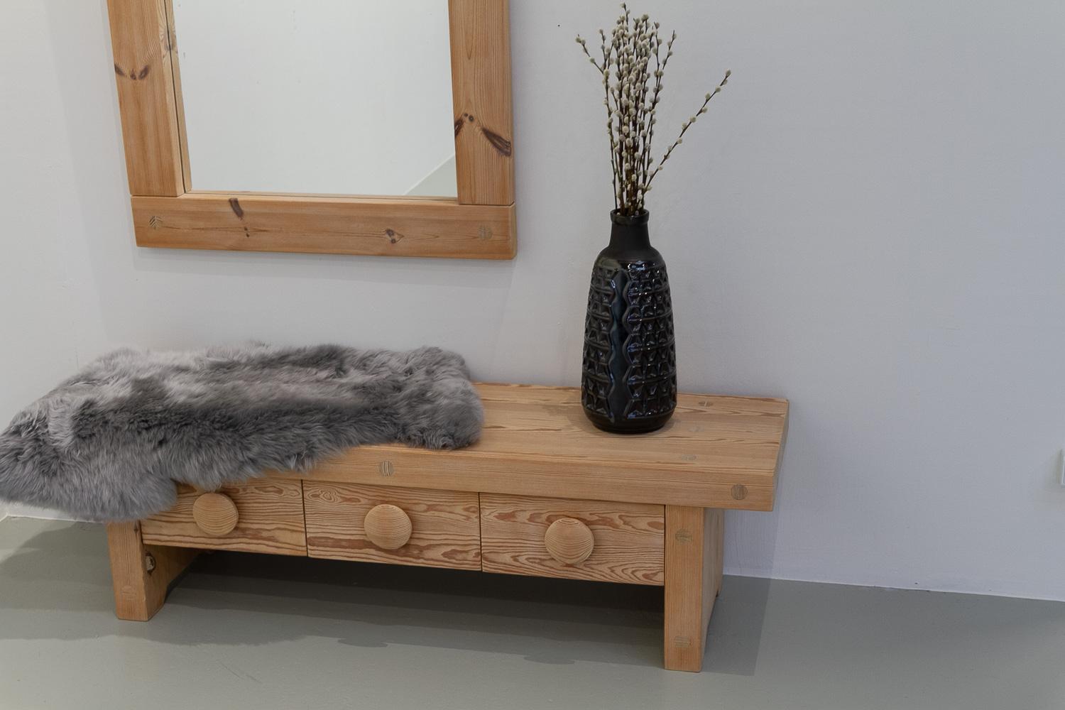 Swedish Modern Pine Bench and Mirror by Ruben Ward for Fröseke, 1970s. For Sale 14