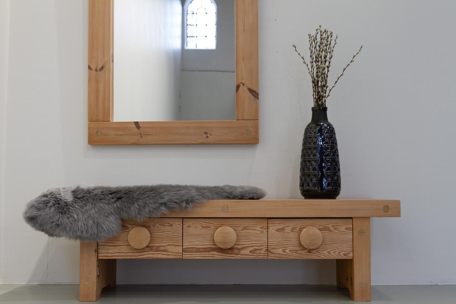 Swedish Modern Pine Bench and Mirror by Ruben Ward for Fröseke, 1970s. For Sale 15