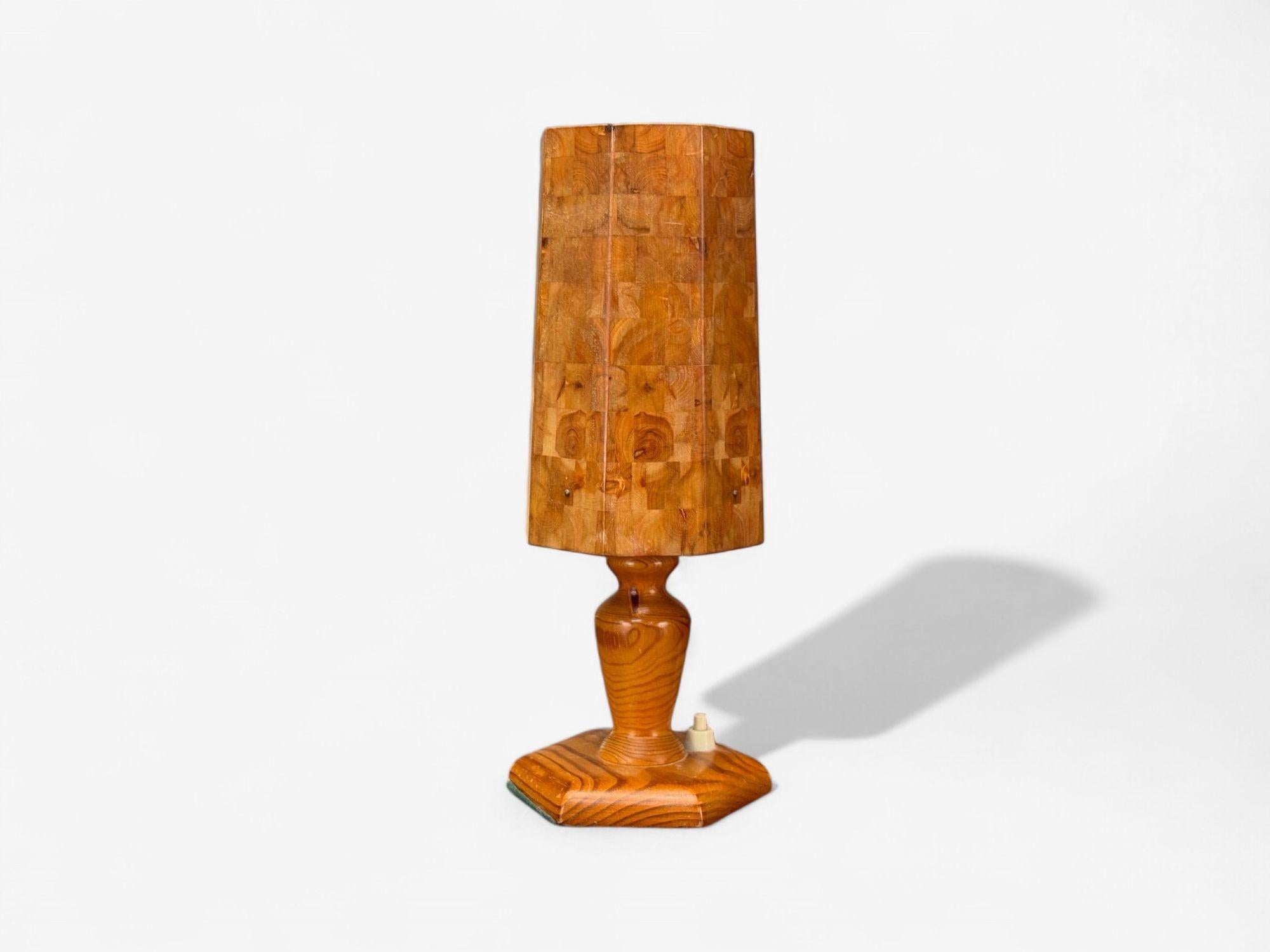 Mid-Century Modern Swedish Modern, Pine, Marquetry, Table Lamp, Sweden, 1950s For Sale