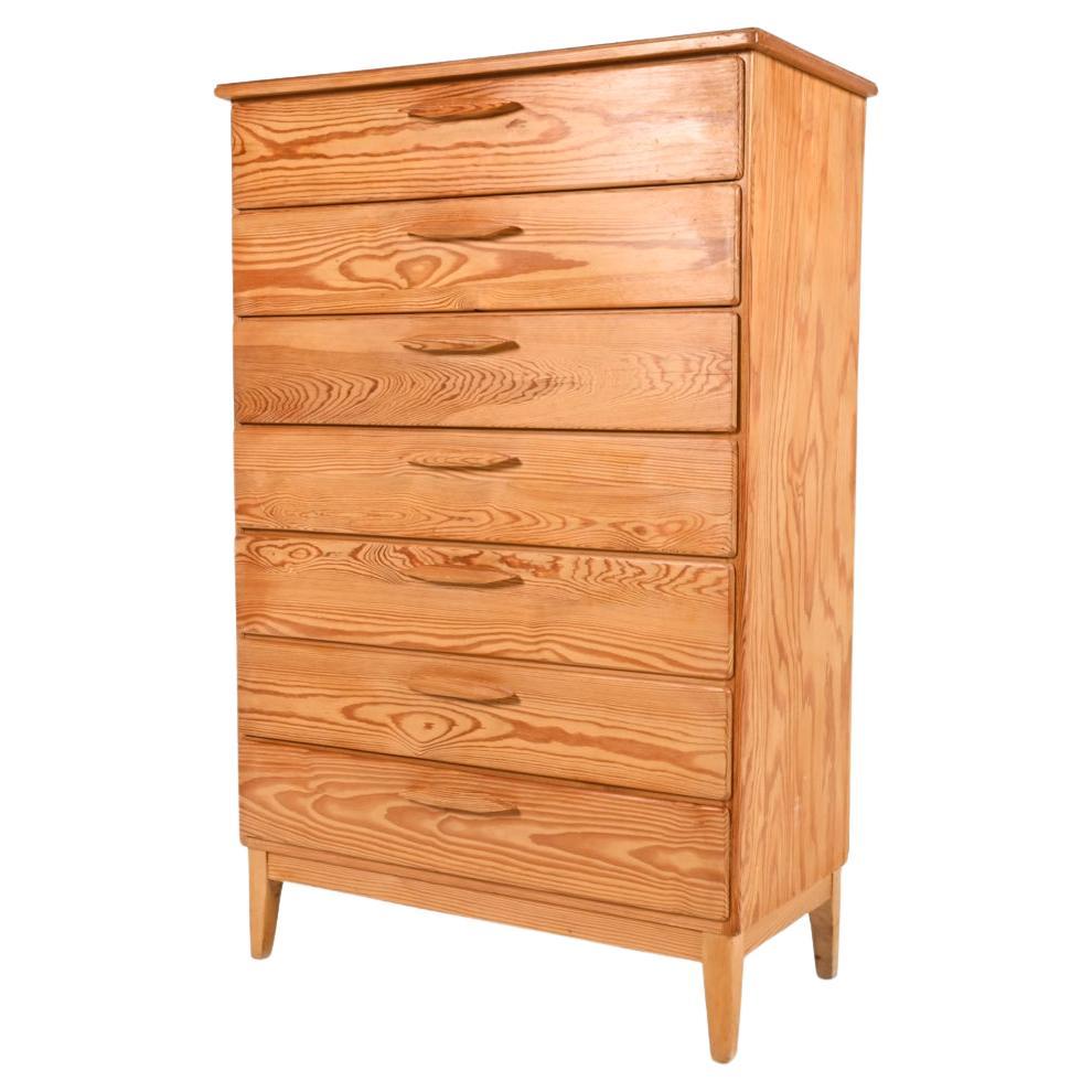 Swedish Modern Pine Tall Chest of Drawers, c. 1960's For Sale