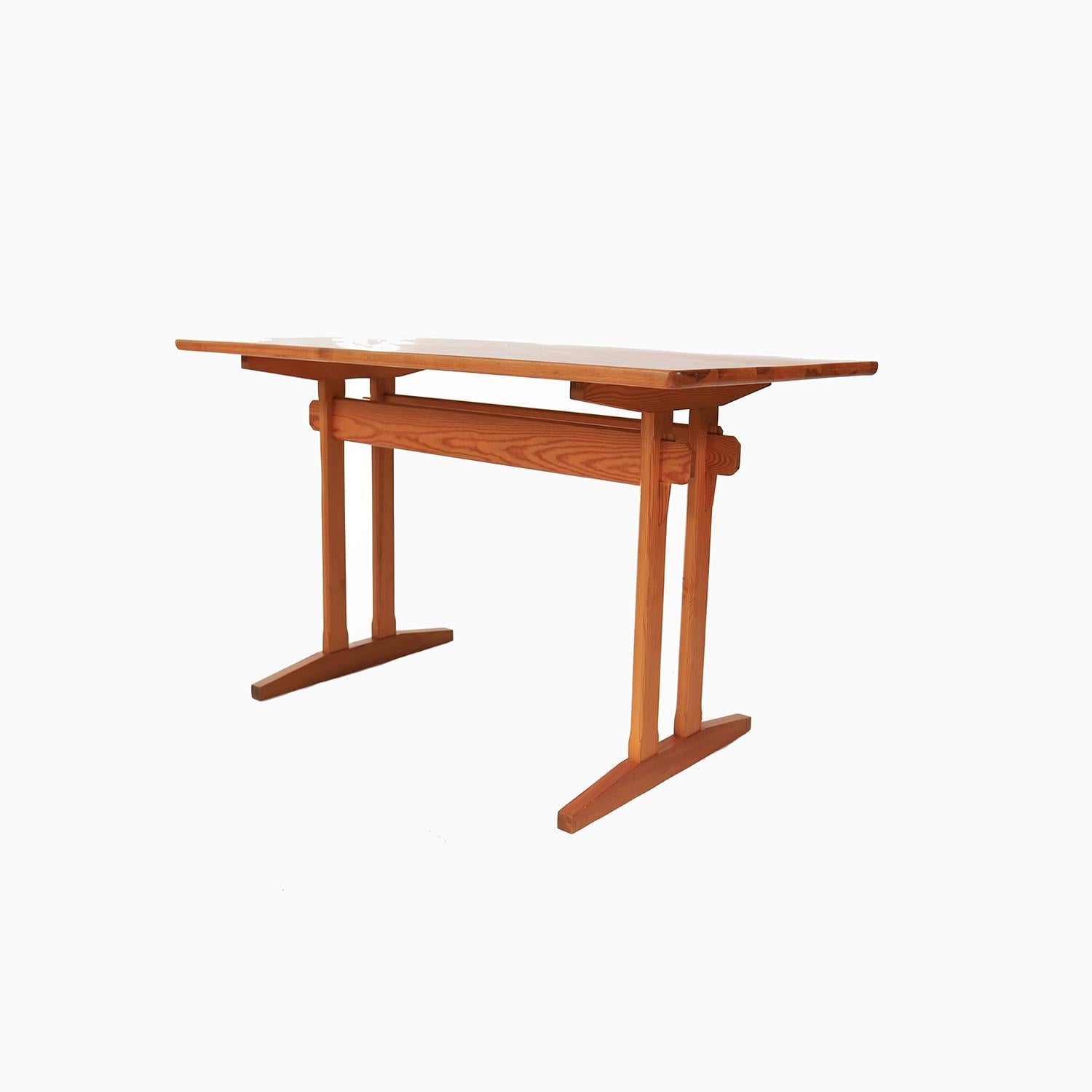 Scandinavian Swedish Modern Pine Trestle Base Table