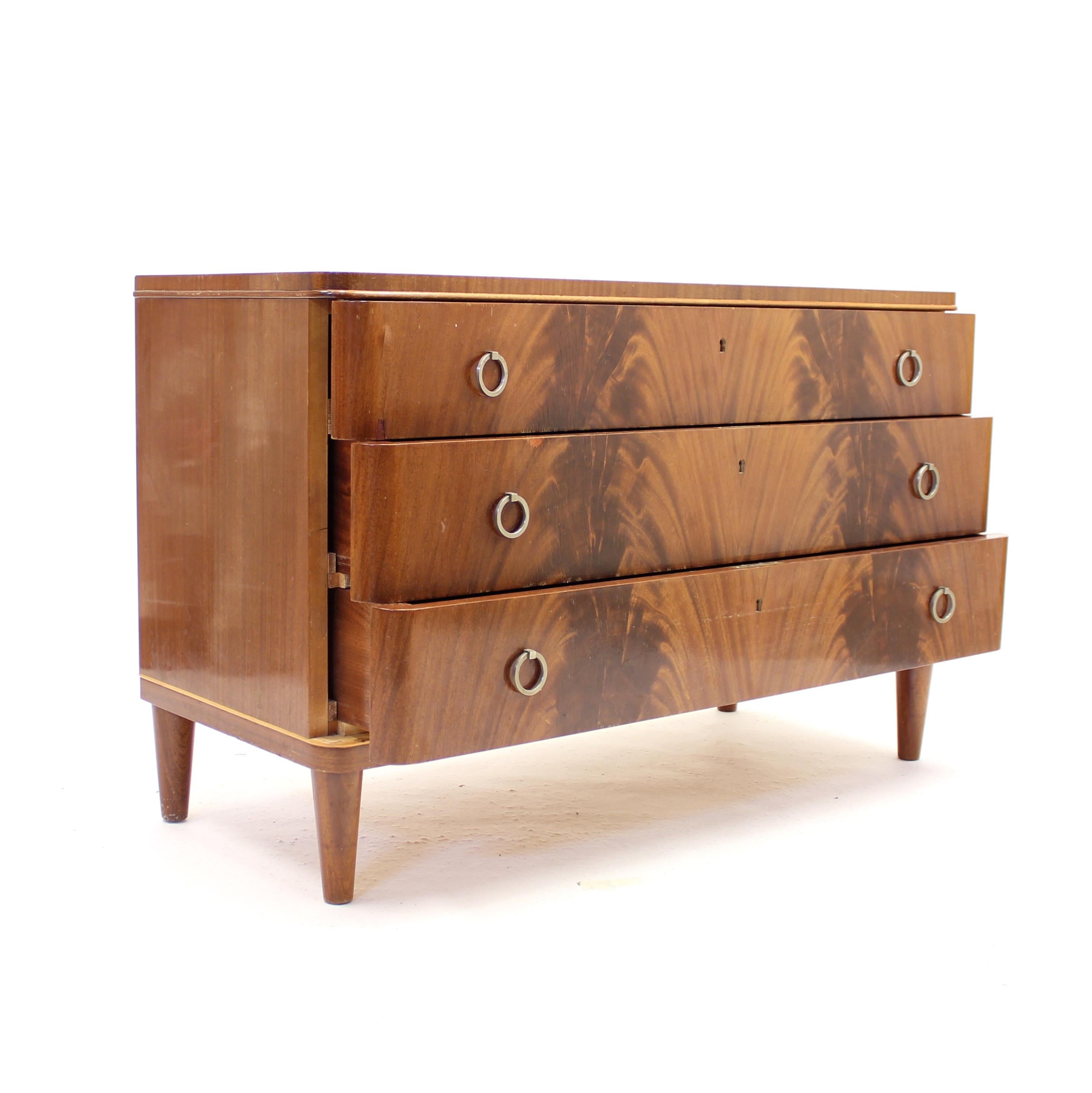 Metal Swedish Modern Pyramid Mahogany Chest of Drawers, ca 1940s For Sale