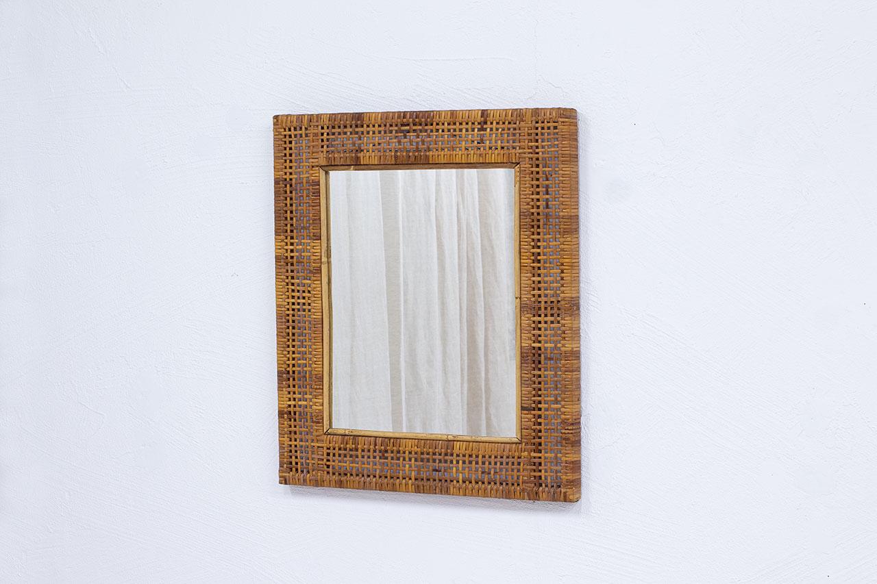 Swedish Modern Rattan Mirror, 1950s In Good Condition For Sale In Stockholm, SE