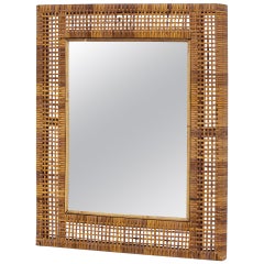 Swedish Modern Rattan Mirror, 1950s
