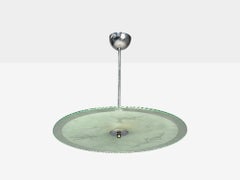 Swedish Modern, Raw Glass, Metal, Pendant Light, Sweden, 1940s