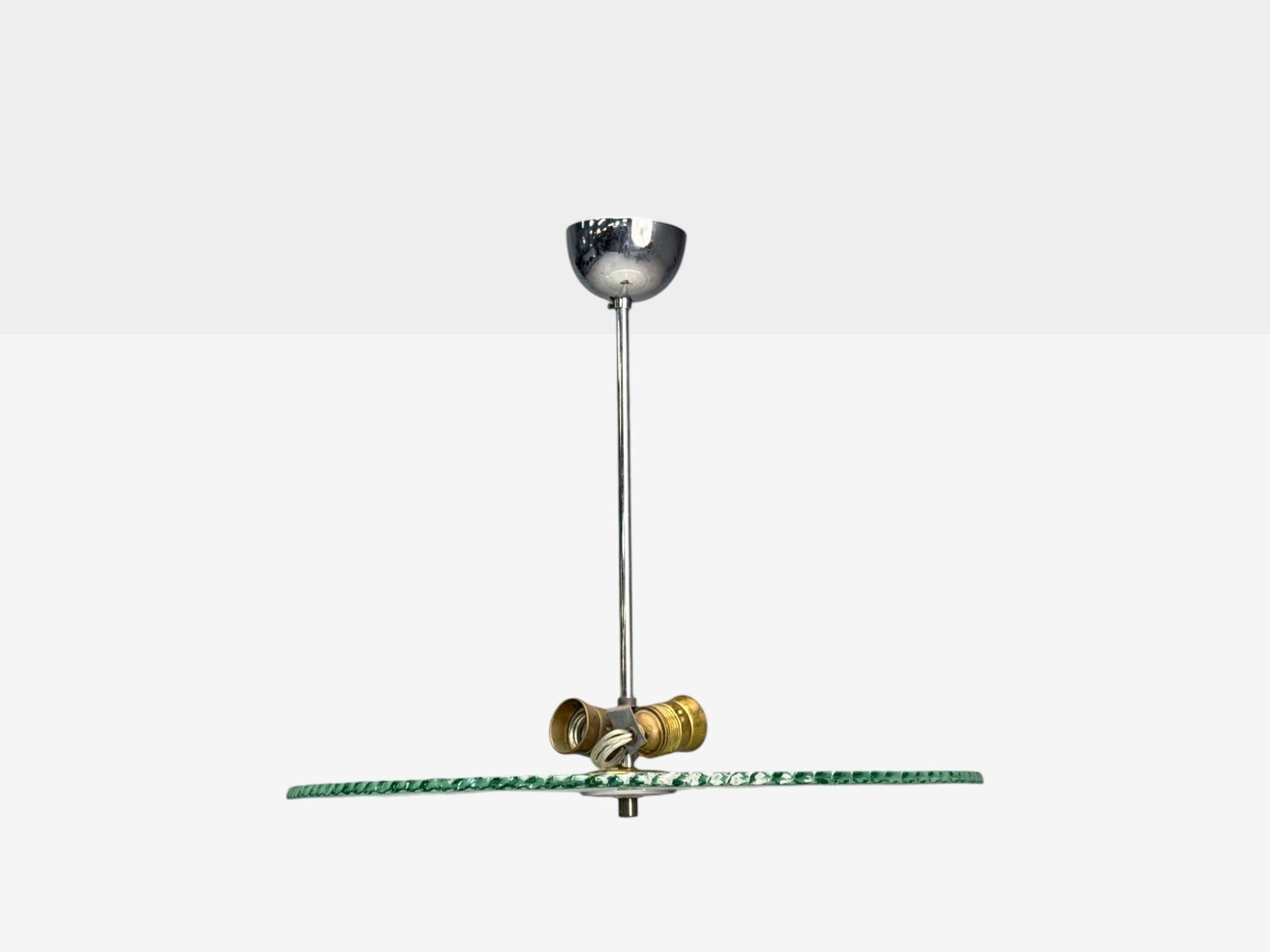 Scandinavian Modern Swedish Modern, Raw Glass, Metal, Pendant Light, Sweden, 1940s For Sale