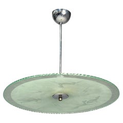 Vintage Swedish Modern, Raw Glass, Metal, Pendant Light, Sweden, 1940s