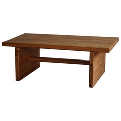Swedish Modern Rectangular Solid Pine Brutalist Coffee Table, 1960s