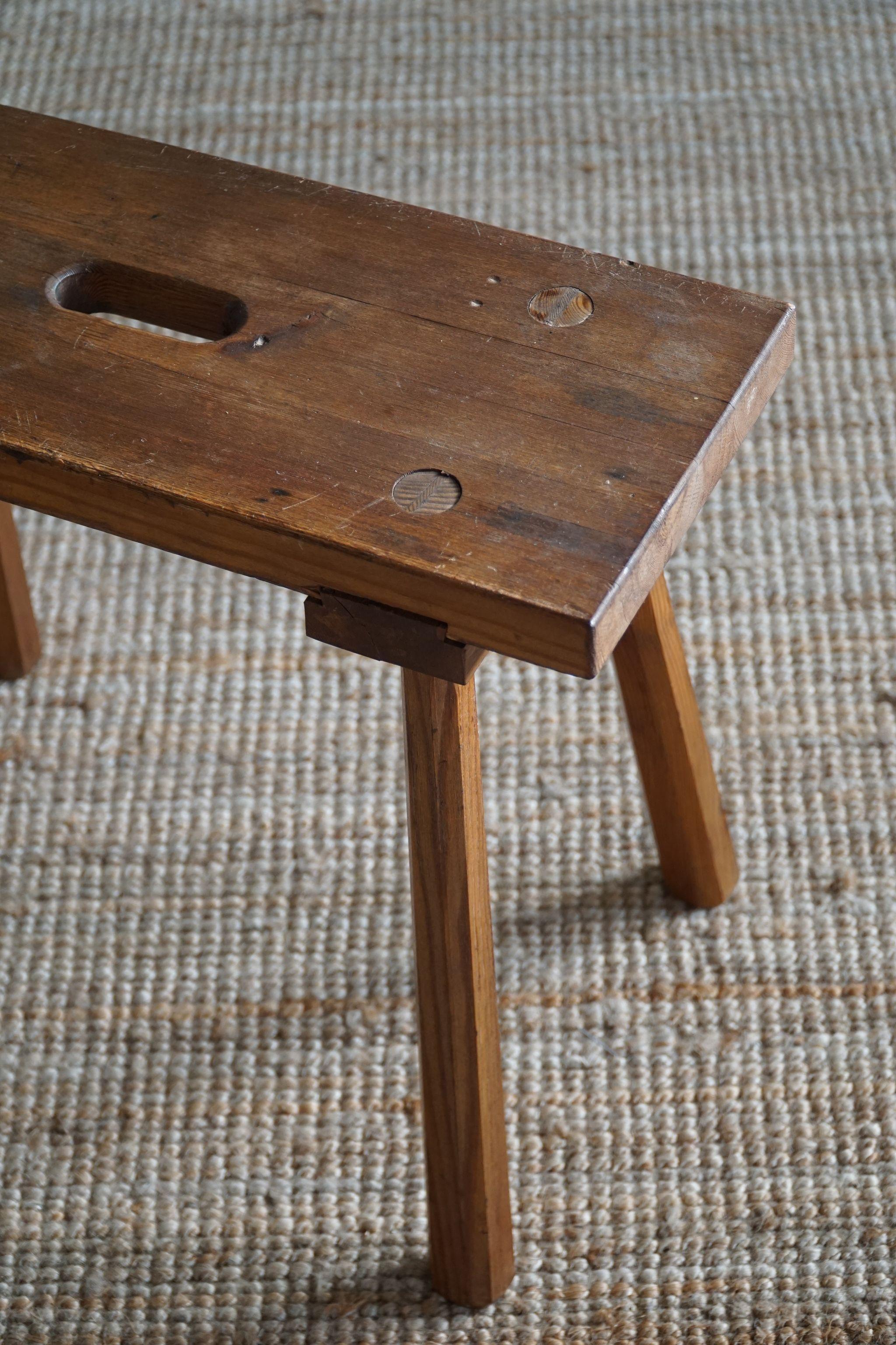 Swedish Modern Rectangular Stool in Solid Pine by Carl Malmsten, 1950s 2