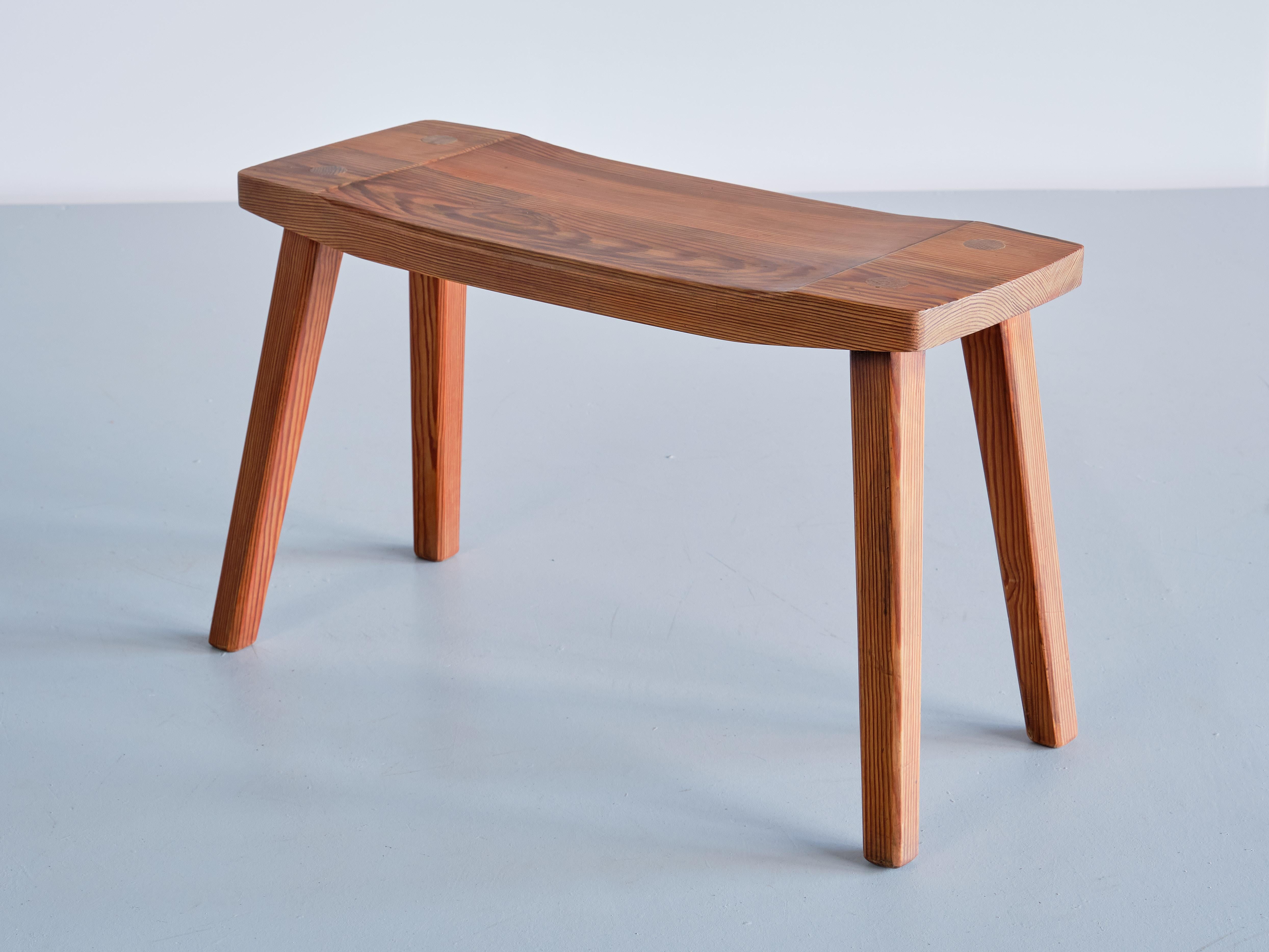 Mid-20th Century Swedish Modern Rectangular Stool in Solid Pine, Sweden, 1950s For Sale