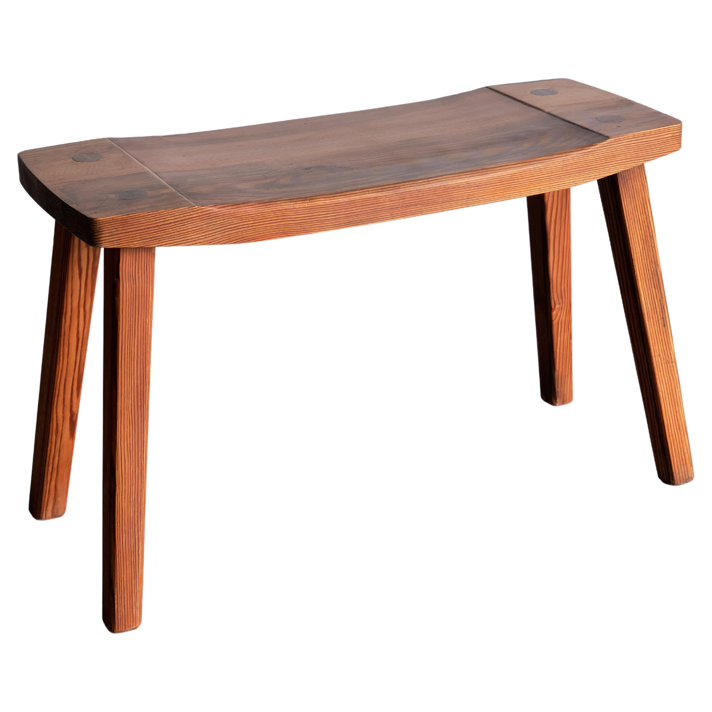 Swedish Modern Rectangular Stool in Solid Pine, Sweden, 1950s