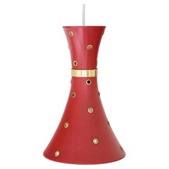 Swedish Modern Red Pendant Light with Perforated Brass Details, 1950s