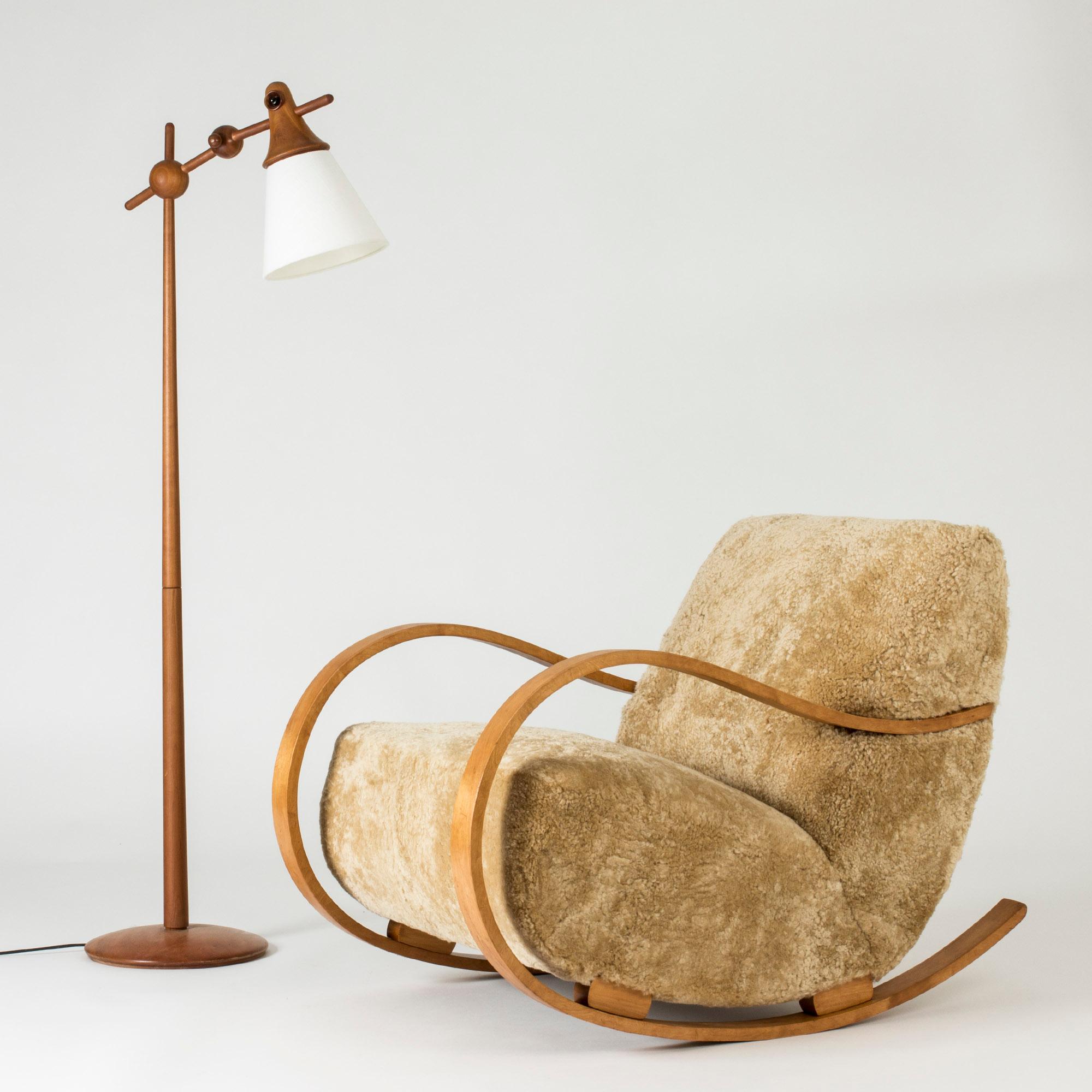 Sheepskin Swedish Modern Rocking Chair, Sweden, 1940s