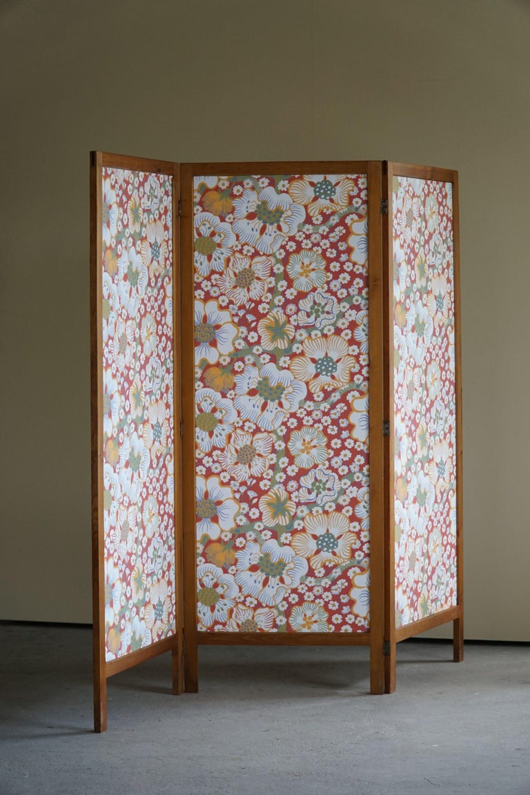 Swedish Modern Room Divider in Pine, Upholstered in Svenskt Tenn, Made ...