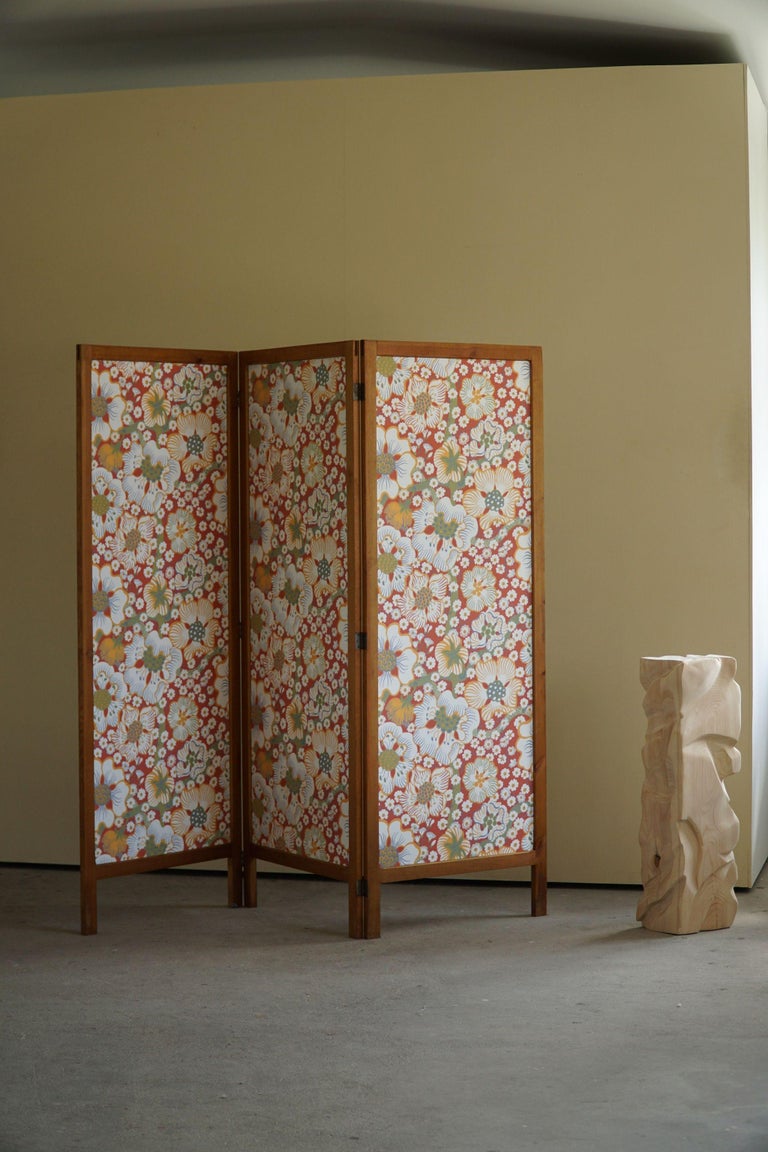 Swedish Modern Room Divider in Pine, Upholstered in Svenskt Tenn, Made ...