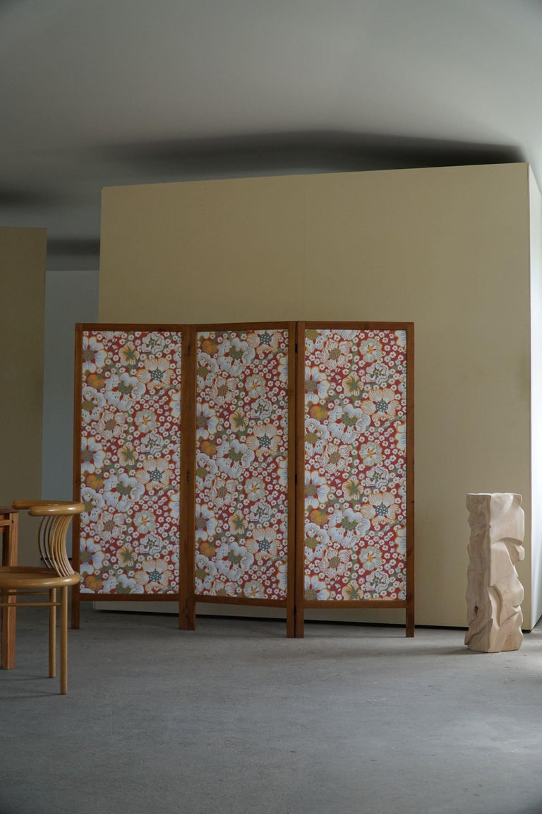 Swedish Modern Room Divider in Pine, Upholstered in Svenskt Tenn, Made ...