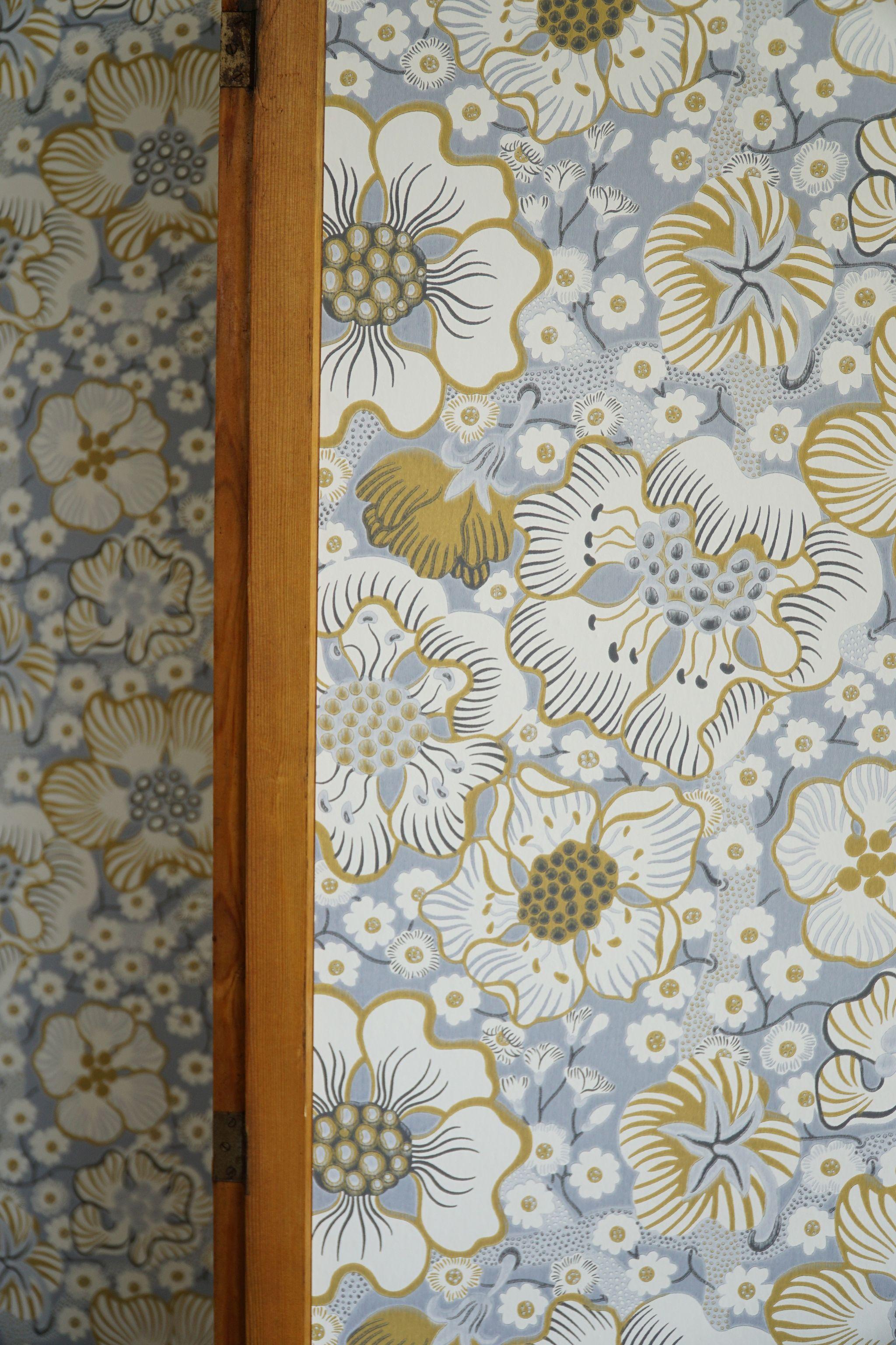 Fabric Swedish Modern Room Divider in Pine, Upholstered in Svenskt Tenn, Made in 1960s