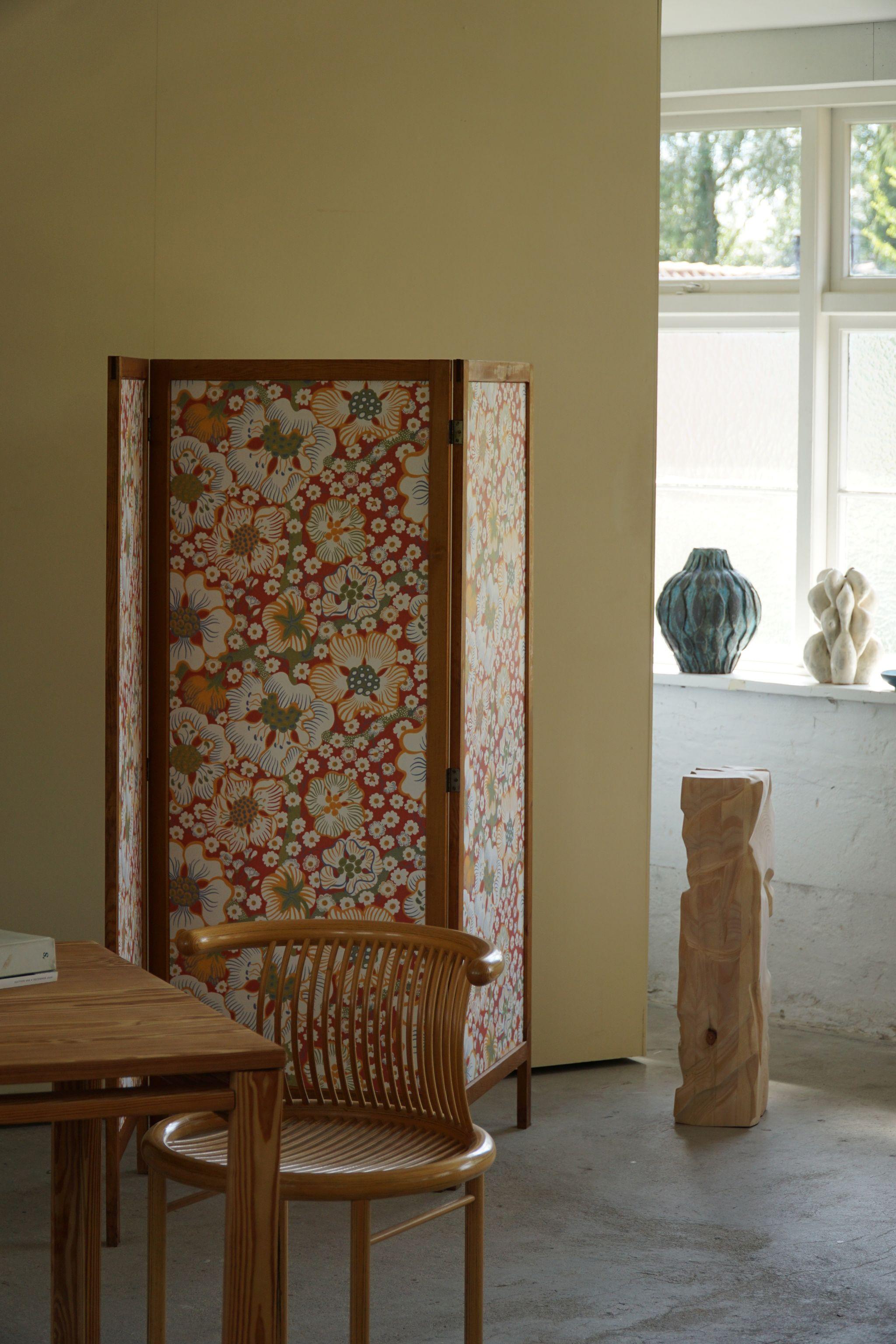 Swedish Modern Room Divider in Pine, Upholstered in Svenskt Tenn, Made in 1960s 1