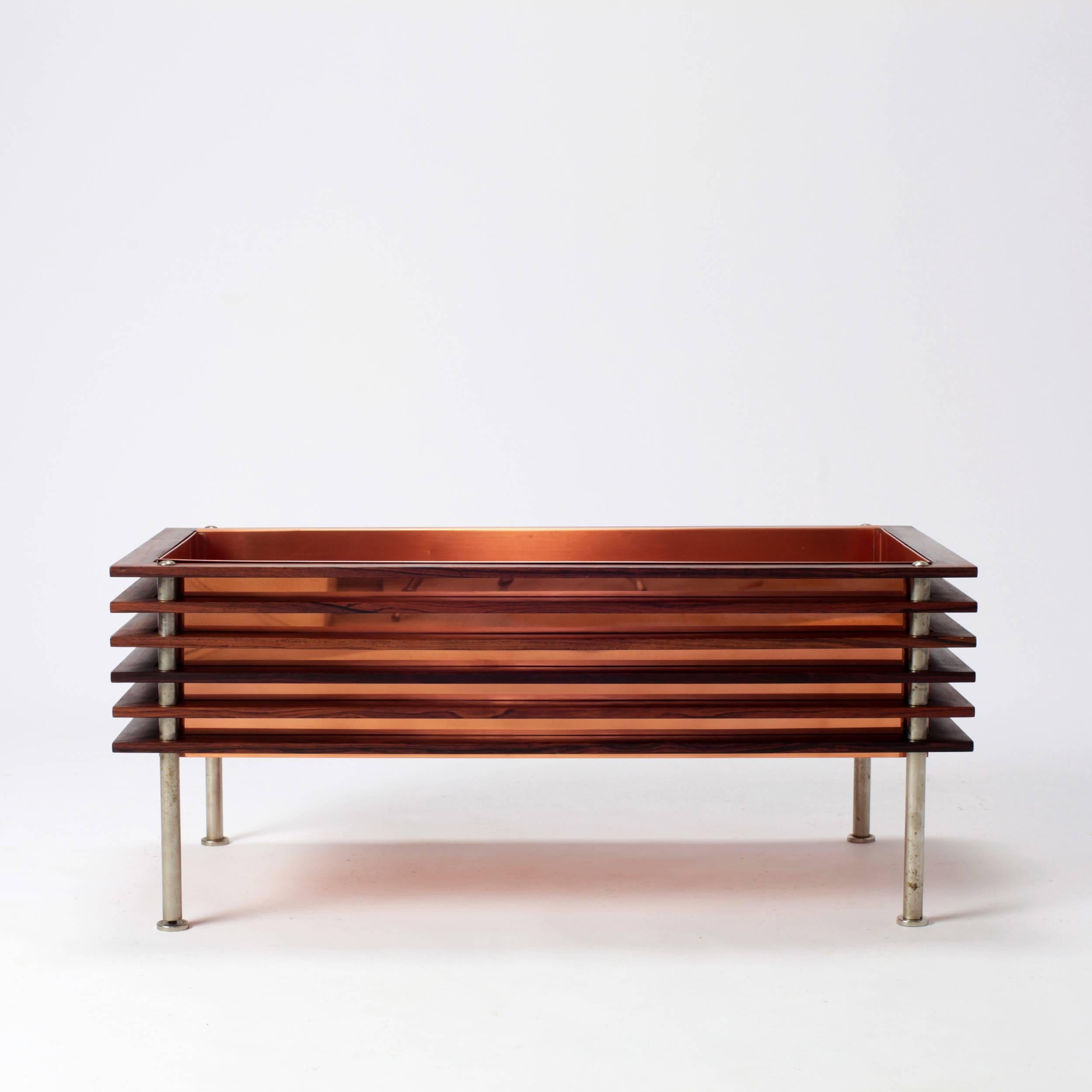 Mid-Century Modern Swedish Modern Rosewood and Copper Planter Jardiniere for Troeds 1960's