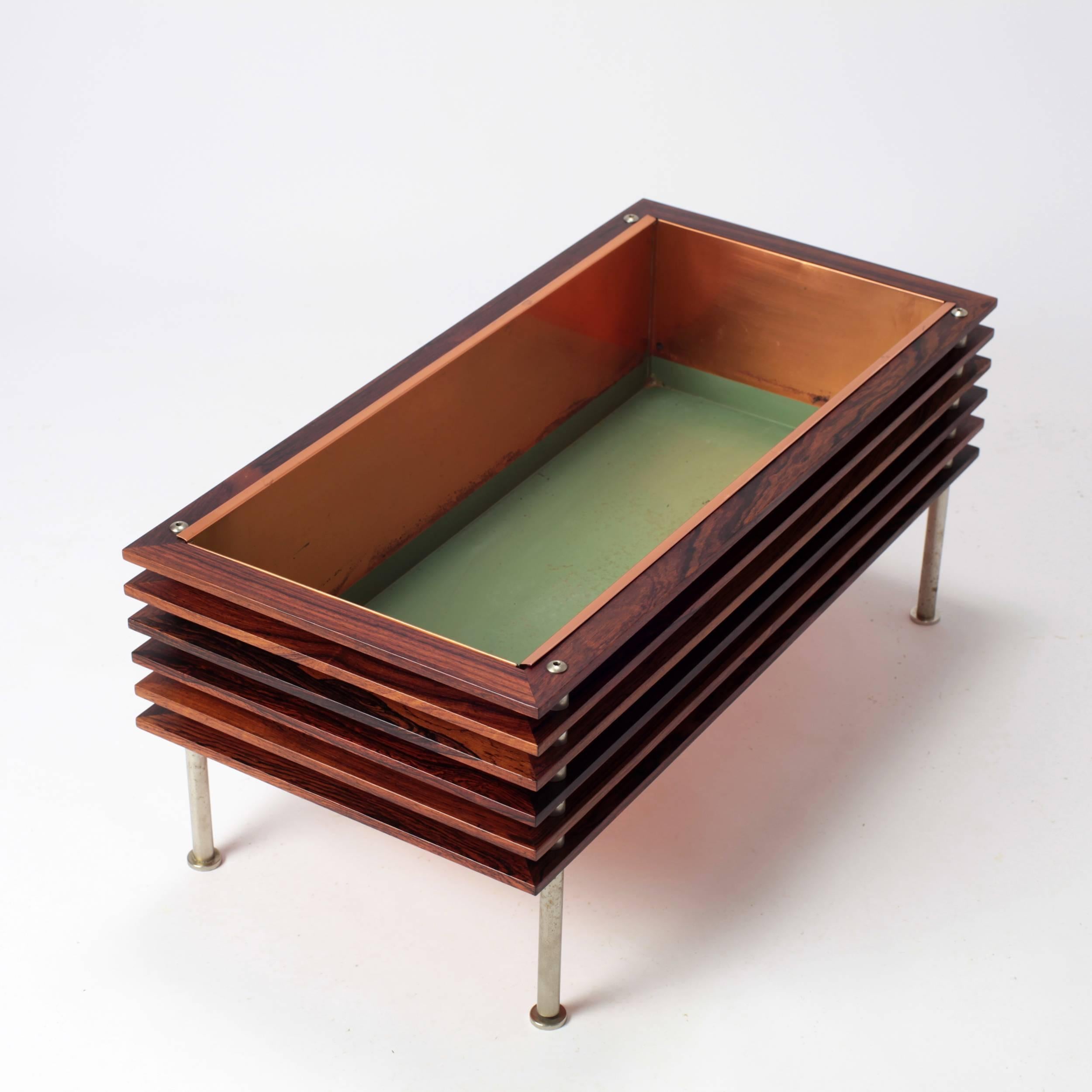 Mid-20th Century Swedish Modern Rosewood and Copper Planter Jardiniere for Troeds 1960's