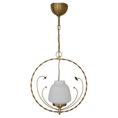 Swedish Modern Round Brass and Glass Pendant