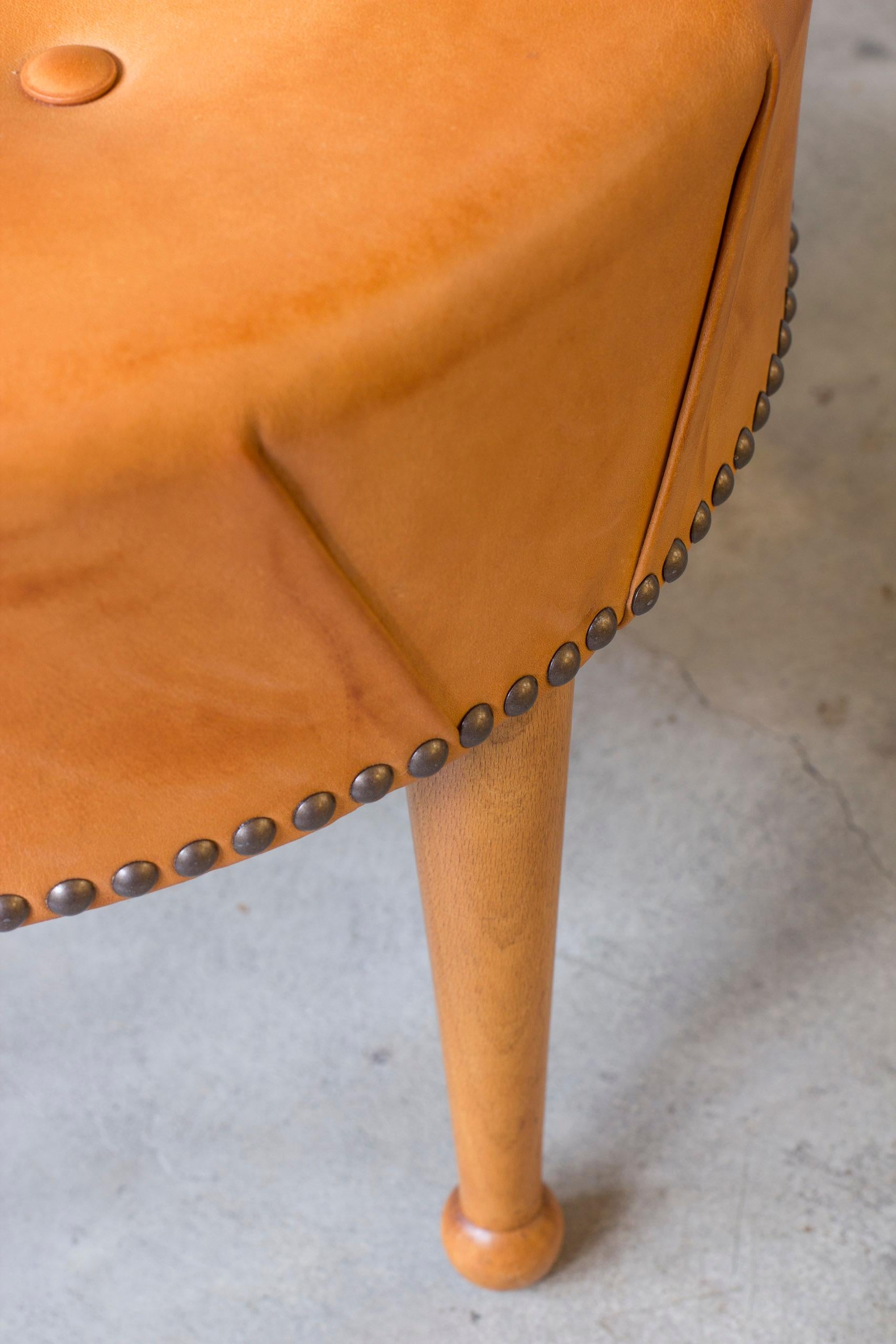Swedish modern round leather tabouret in the style of Josef Frank, 1940s For Sale 3