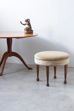 Tabouret moderno svedese in velluto rotondo in stile Josef Frank, anni '40