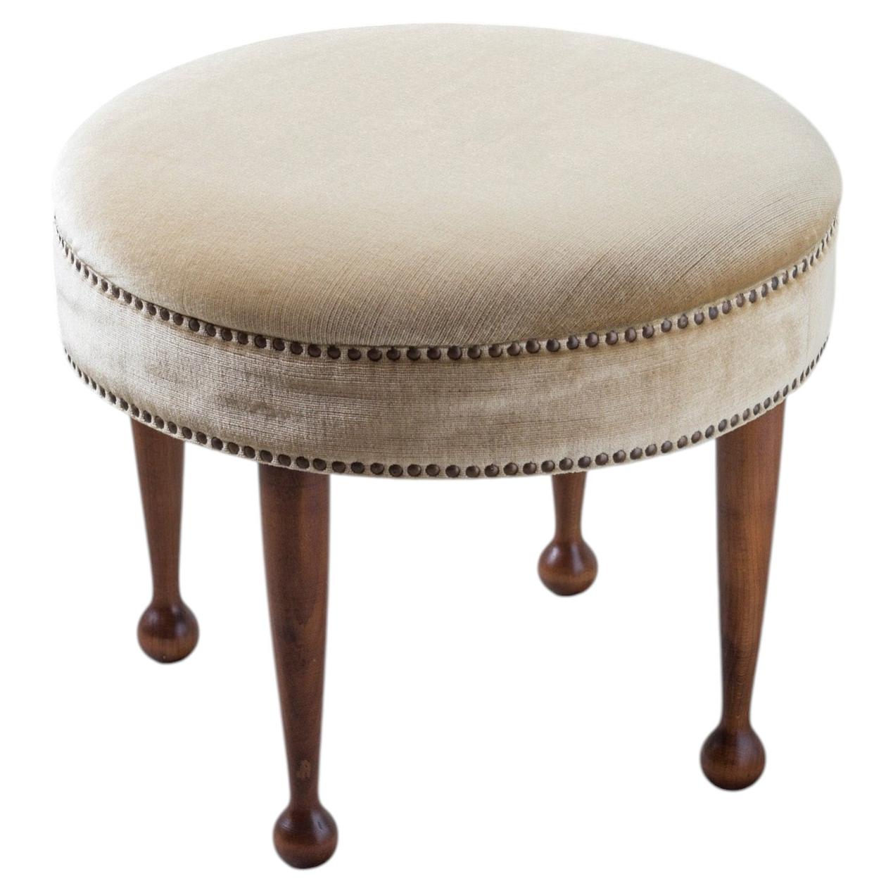 Swedish modern round velvet tabouret in the style of Josef Frank, 1940s