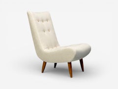 Swedish Modern, Scoop Lounge Chair, Beige Linen, Beech, Sweden, 1940s