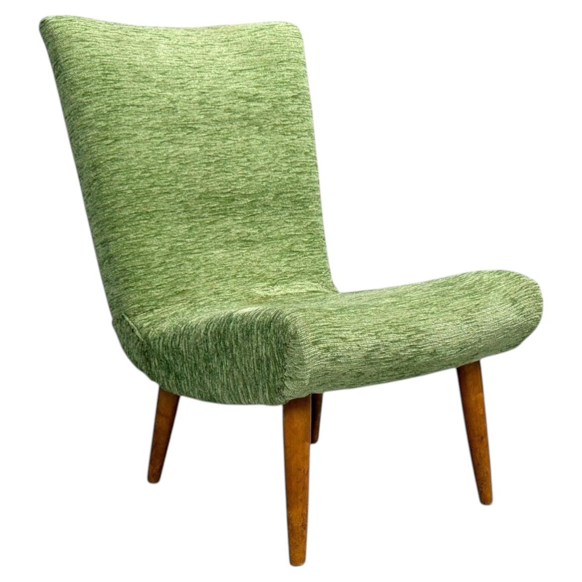 Moderna svedese, sedia da salotto Scoop, tessuto verde, Beeche, Svezia, anni '40