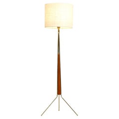 Swedish Modern Sculpted Tripod Floor Lamp with Brass Accents