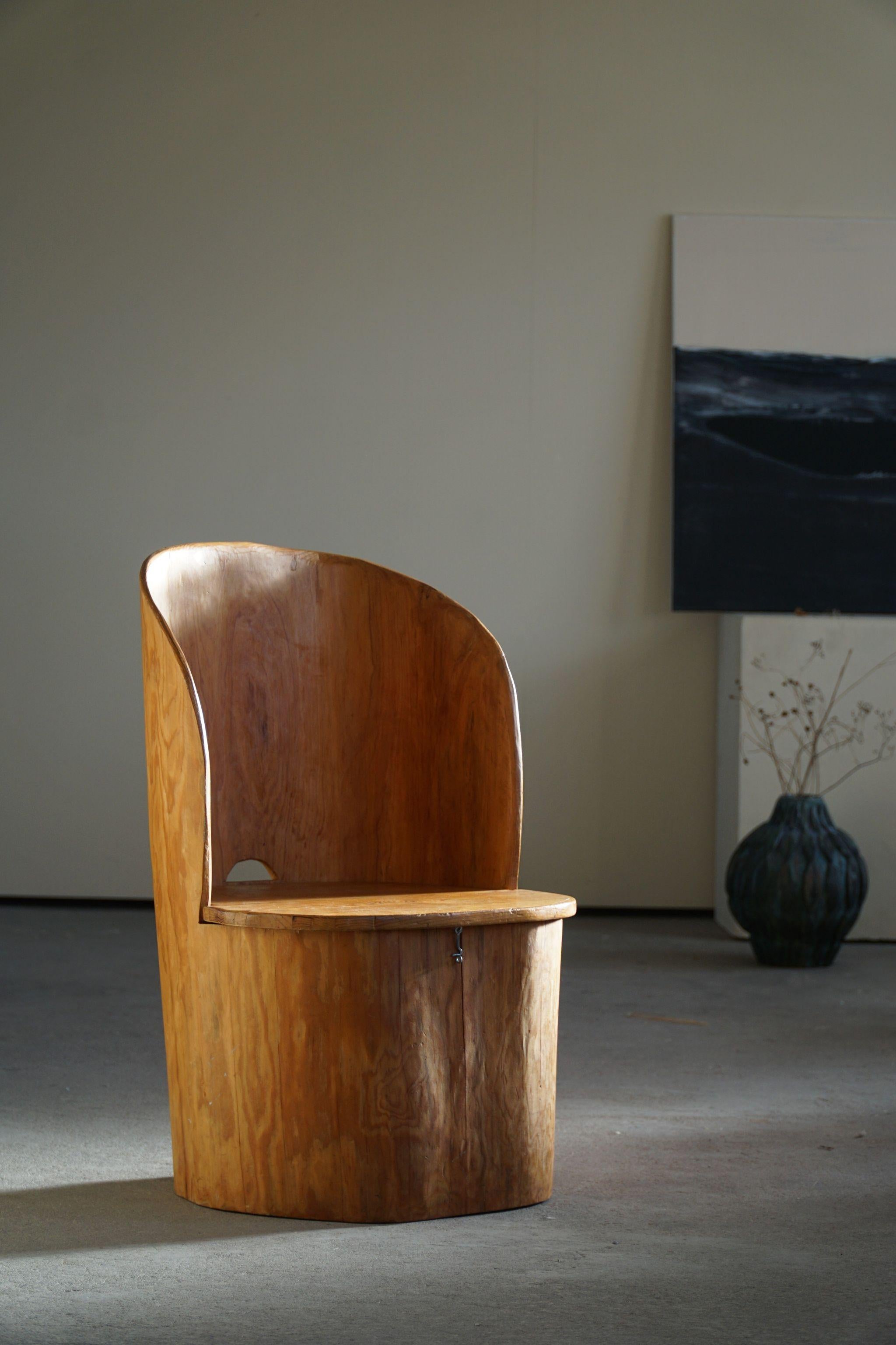 Swedish Modern Sculptural Hand Carved Brutalist Stump Chair in Solid Pine, 1977 11