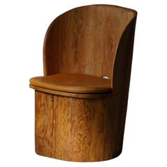 Swedish Modern Sculptural Hand Carved Brutalist Stump Chair in Solid Pine, 1977
