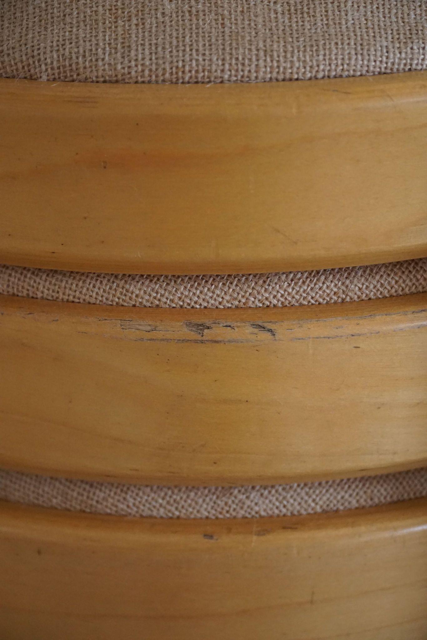 Swedish Modern, Set of 14 Stackable Stools in Birch & Hessian, 1980s For Sale 6
