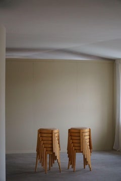 Swedish Modern, Set of 14 Stackable Stools in Birch & Hessian, 1980s