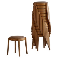 Swedish Modern, Set of 14 Stackable Stools in Birch & Hessian, 1980s
