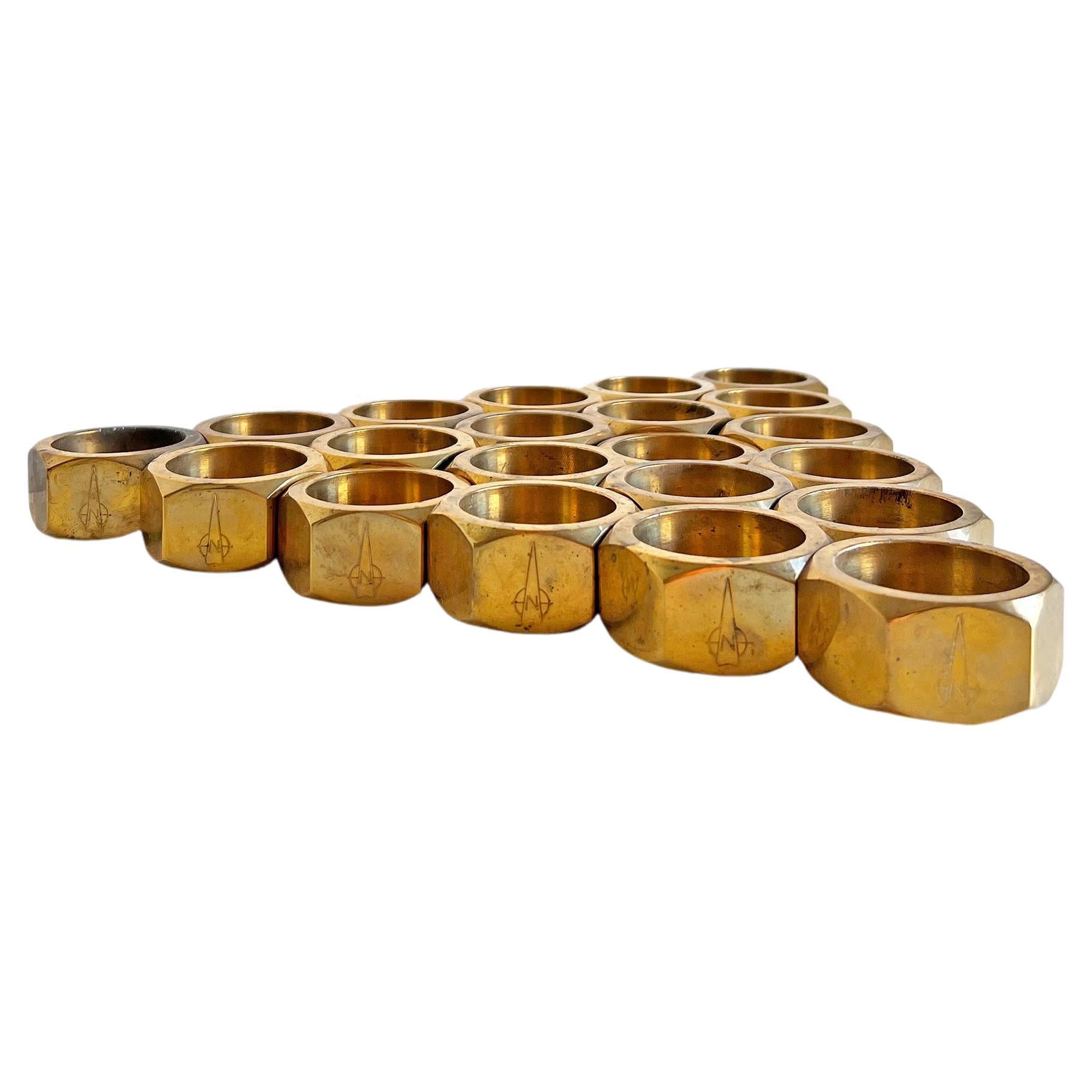 Swedish Modern Set of 21 Candle Holders in Brass For Sale